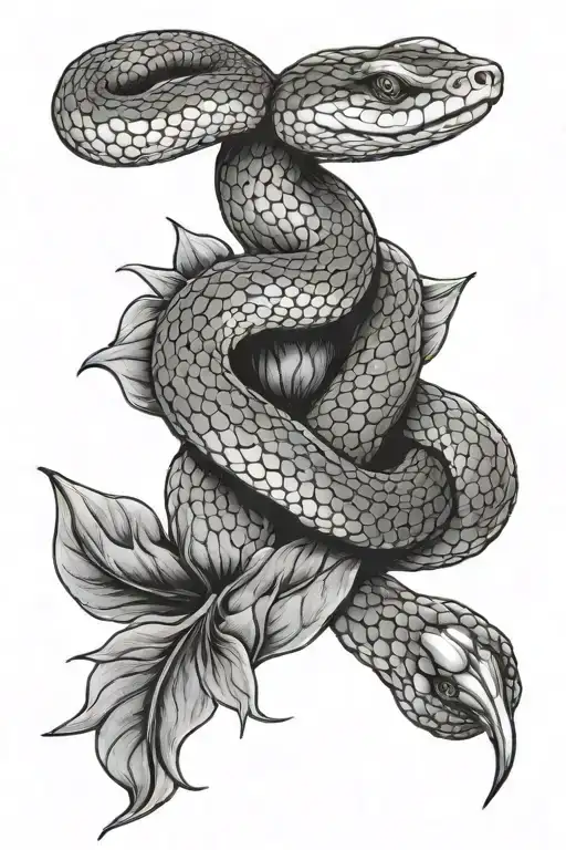 Traditional Snake Tattoo With Callalily