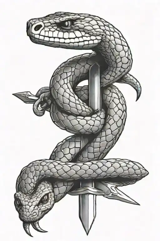 Snake Wrapped Around Sword Going