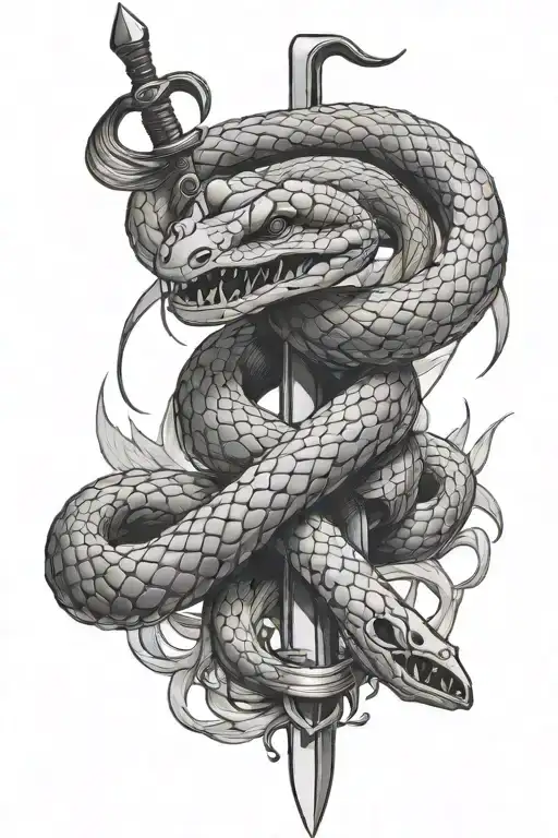 Snake Wrapped Around Sword Going