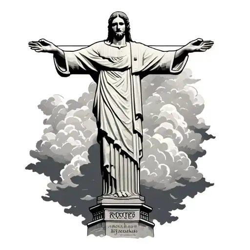 Christ Redeemer Black And Grey With Clouds Surrounding