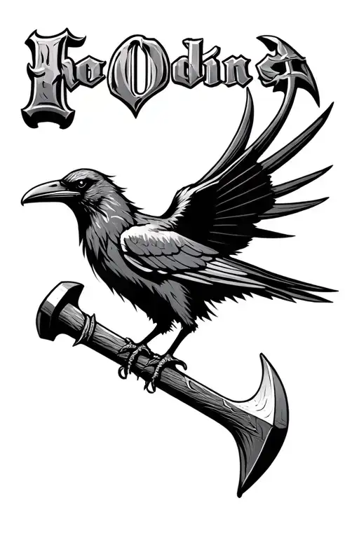 Crow And Thors Hammer With Odin's Name