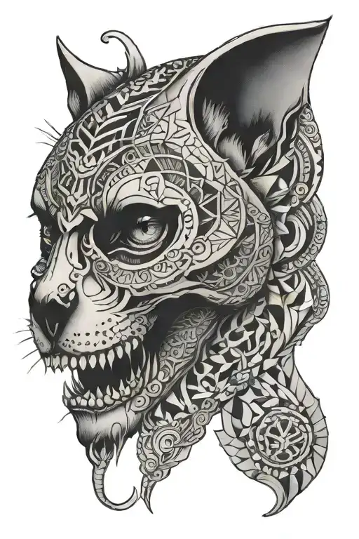 Cat Skull With Geometric And Mandala