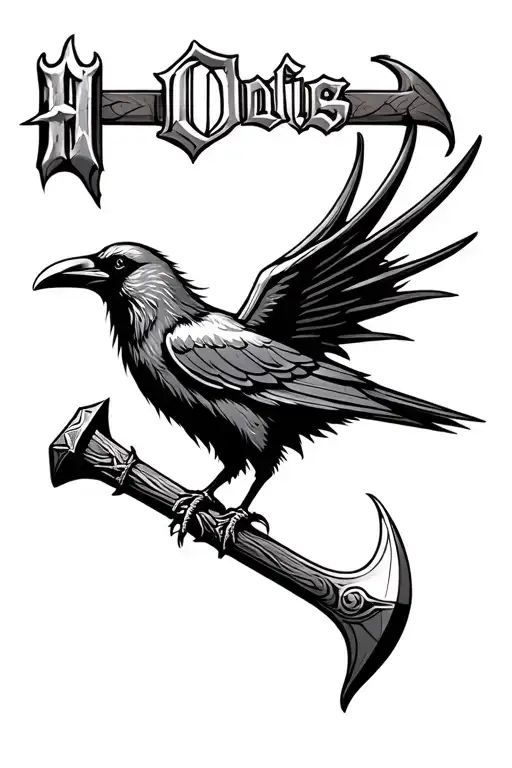Thors Hammer With Crow And Odin Name