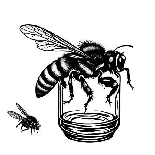 Mason Jar With A Honey Bee Flying