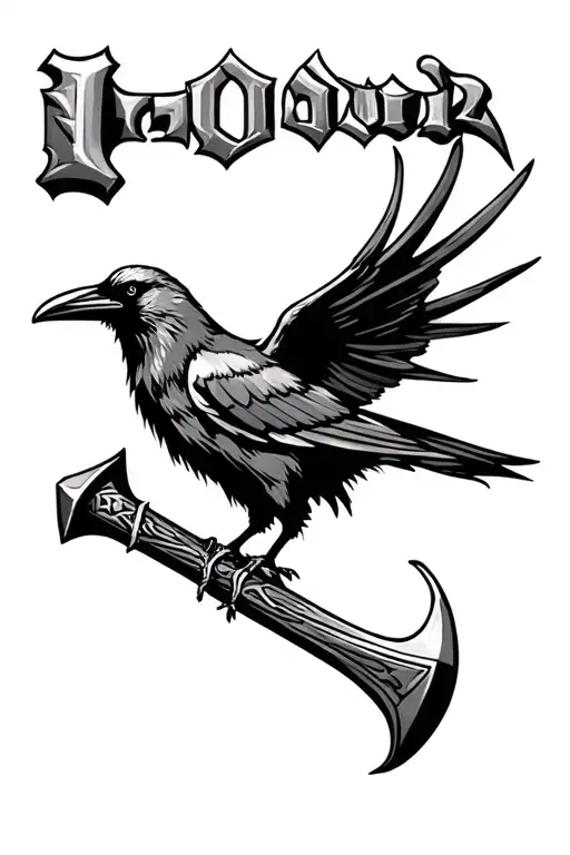 Thors Hammer With Crow In Background And Odin Name