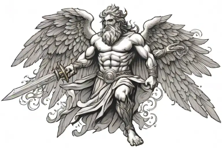 Zeus Standing With A Sword With Wings At The Back