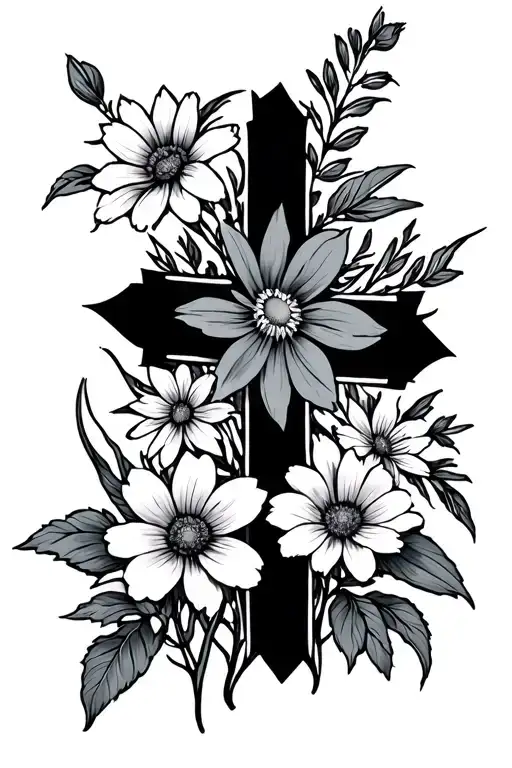 Fine Line Cross With Wildflowers