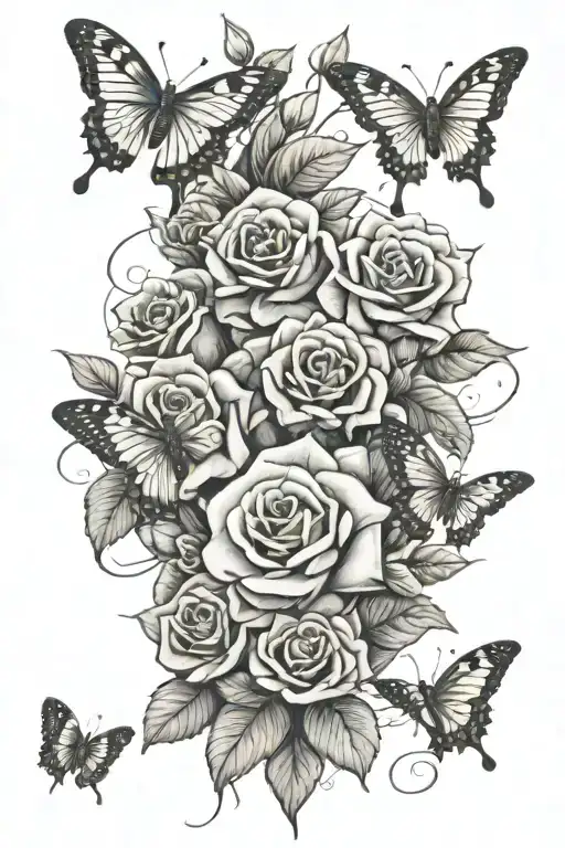 Butterflies And Roses With A Small Dove Flying With The Numbers 04-17-1975 To 06-04-2024