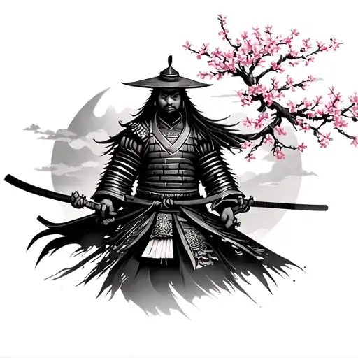 Samurai And Cherry Blossom Tree