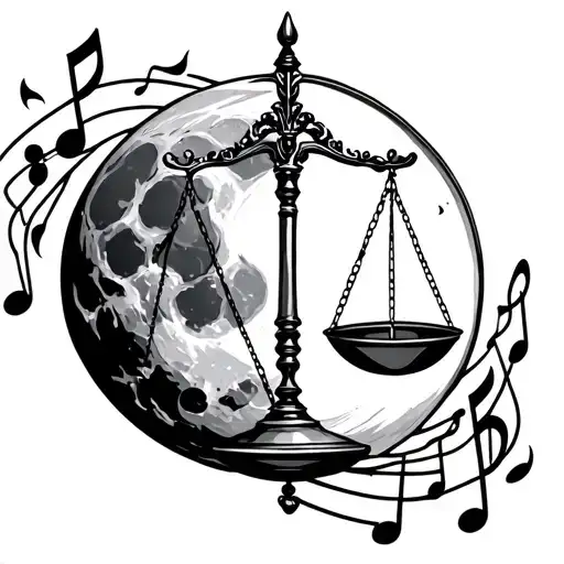 Libra Scale In Front Of Moon Surrounded By Musical Notes