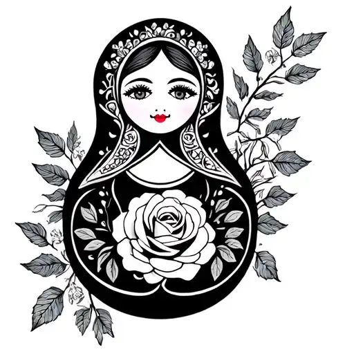 Matryoshka With Roses And Forest Plants And Petals