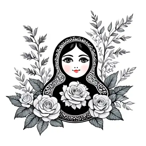 Matryoshka With Roses And Forest Plants And Flowers