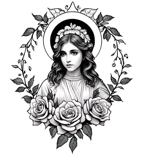 33 With A Halo On Top With Rose Vines Going Through The Design