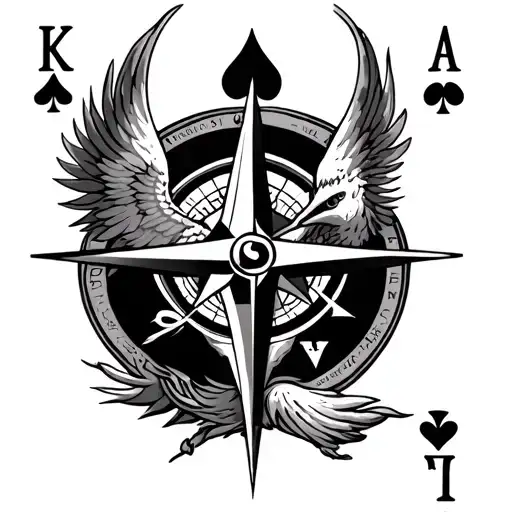 Compass Design With A Phoenix And An Ace Of Spades Incorporated Together
