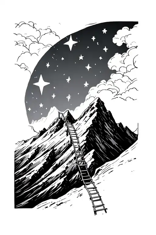 A Ladder Climbing Over A Mountain With Stars Over It