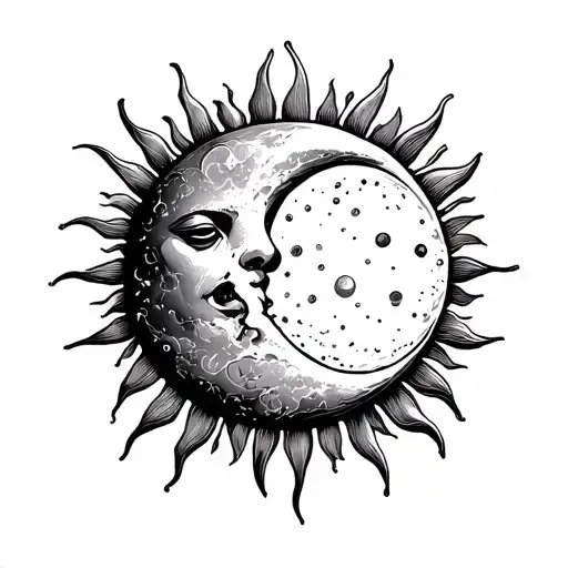Sun And Moon Tattoos In Old School Style