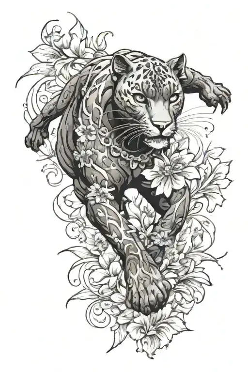 Black Panther Walking Through Stalks Of Full Blooming Explosion Of Flowers