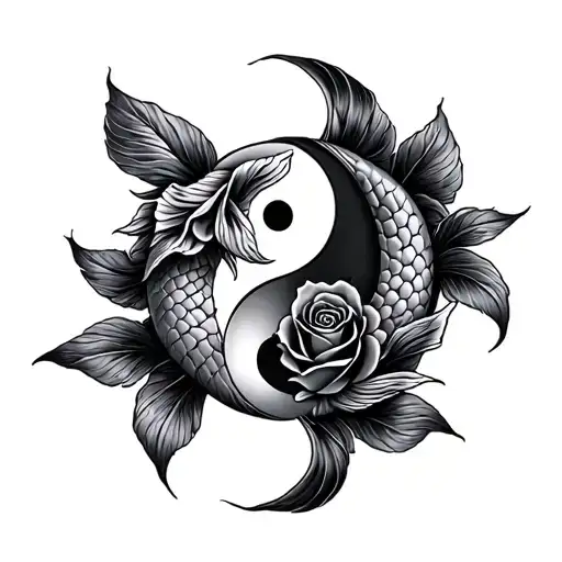 Koi Fish Yin Yang Rose Wrapped