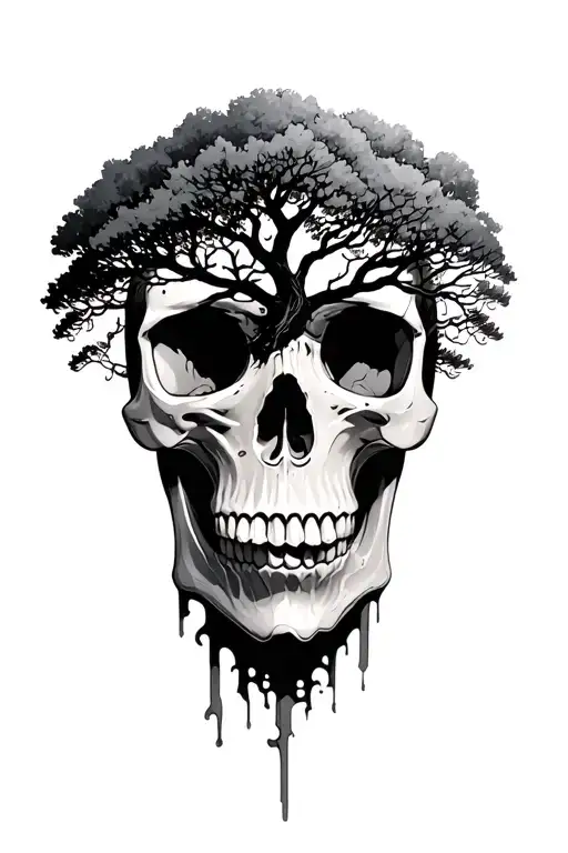 Skull With Trees In The Head Emerging