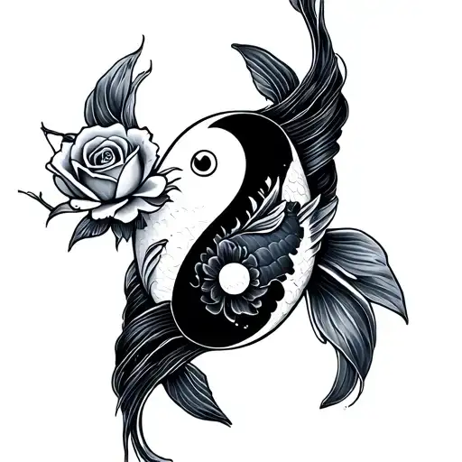 Koi Fish Yin Yang Rose Wrapped