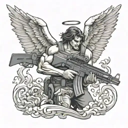 Angel Holds A Machine Gun In Battle