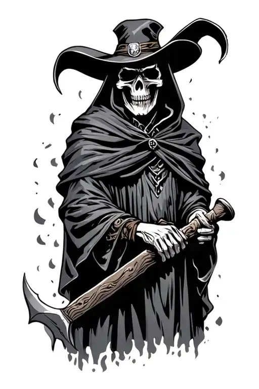Skelliton Western Grim Reaper Full Body Holding A Branding Iron