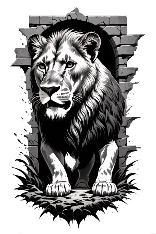 Lioness Emerging From Portal Opening