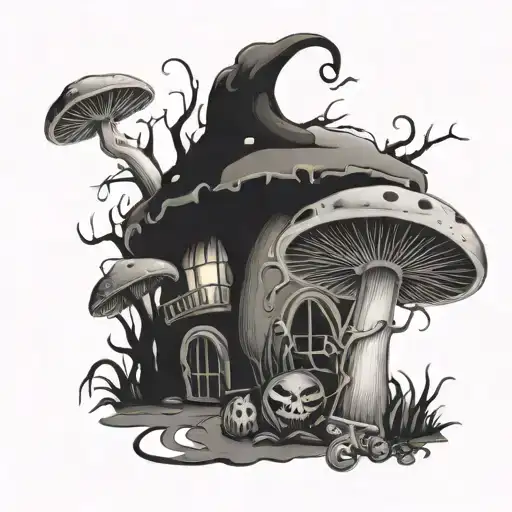 A Spooky Halloween Scene With Mushroom Motifs
