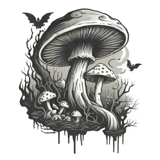 A Spooky Halloween Scene With Mushroom Motifs