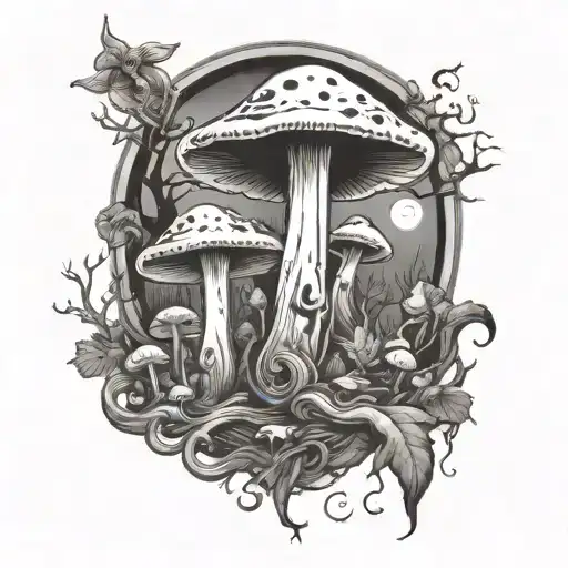 A Spooky Halloween Scene With Mushroom Motifs