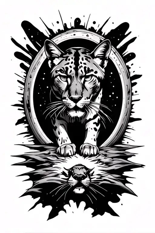 Cougar Stalking Prey Emerging From Oval Galactic Portal Opening