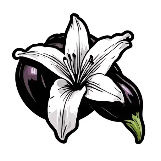 Eggplant Outline And Lily Flower