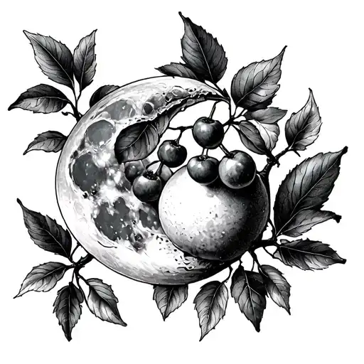 Moon And Mulberry Fruit With Branches