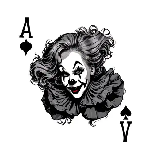 Female Clown Face Holding A Ace Of Spades