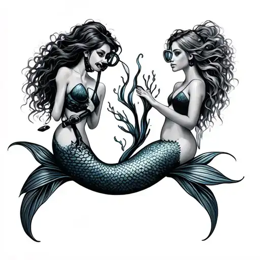 Mermaid And Scuba Diver