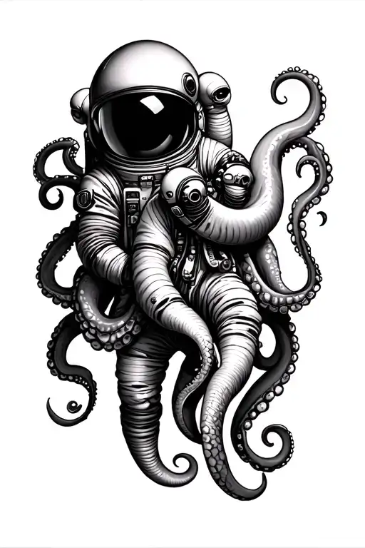 Octopus Holding Astronaut Floating