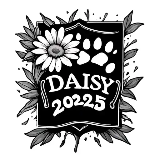 A Tattoo Of The Word Daisy With A Daisy And A Paw Print And The Numbers 2025