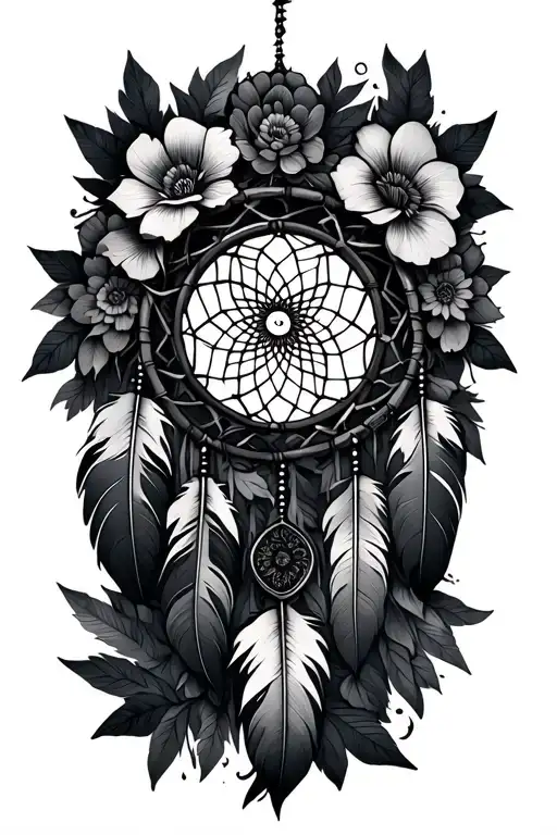 Nightmare Dream Catcher With Feathers And Flowers And Thorns Intertwined