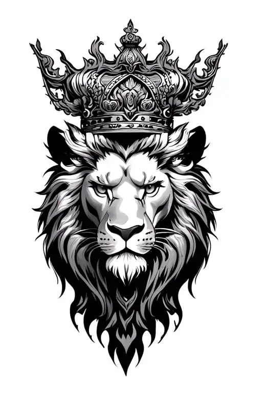 Asian Lion With Crown Surrounded