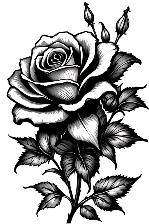 Rose And Lily Flower Fine Line