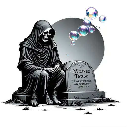 Reaper Sitting On Tombstone Blowing Bubbles