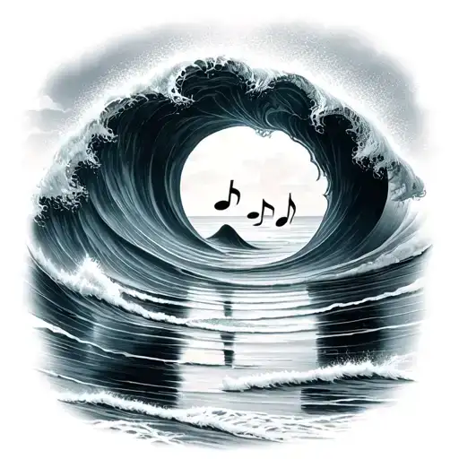 Music And The Beach With A Big Wave Forming The Shape