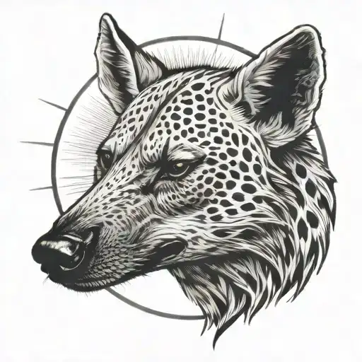 Hyena Head In Front Of Sun Setting