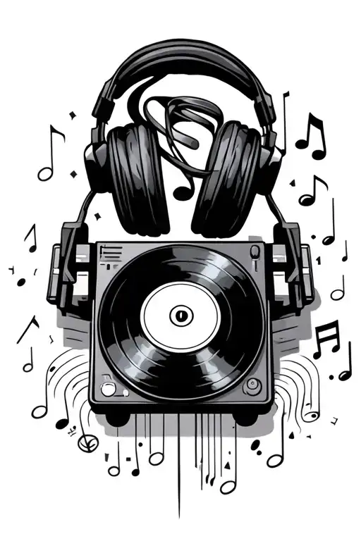 Dj Headphones Music Notes Turntable