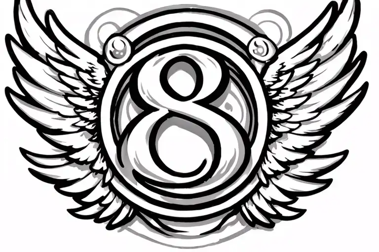 Number 8 And Wings With Circle And 4 Cirlcles Around The 8