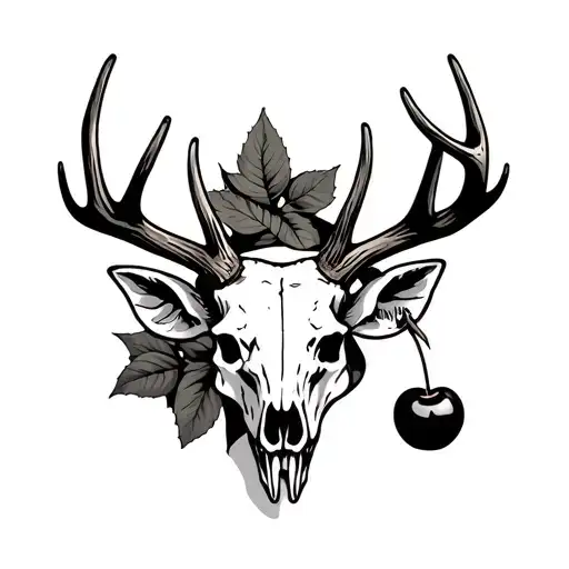 Deer Skull And Antelers With A Cherry