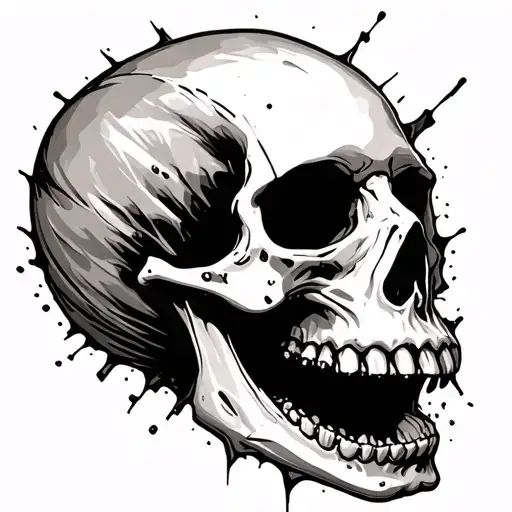 Side Veiw Of Skull With Open Mouth Fragmenting Away