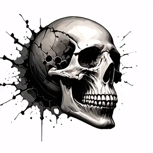 Side Veiw Of Realistic Skull Fragmenting Away