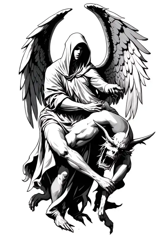 Hooded Arch Angel Defeating A Demon
