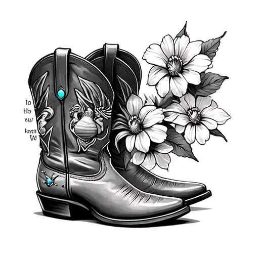 Cowboy Boot With Marine Corps Emblem With Flowers On Top And A Spur With Turquoise Stones